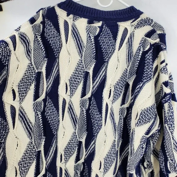 Coogi Australia Basics Navy Blue Cream 3D Textured Knit Sweater Beanie Set XXL - Picture 13 of 15